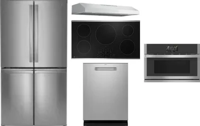 5 Piece Package Includes Refrigerator, Cooktop, Wall Oven, Hood And Dishwasher
